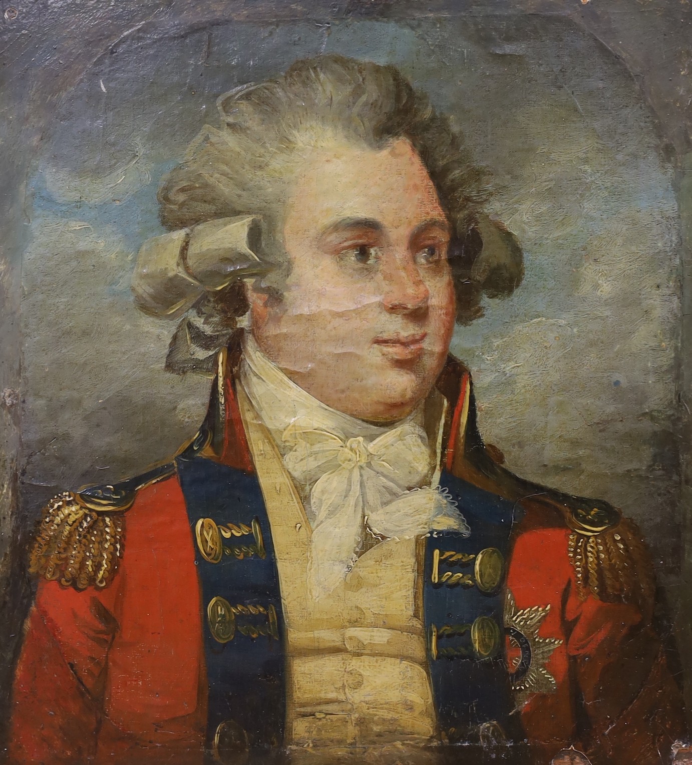 19th century English School, oil on wooden panel, Portrait of an army officer, 31 x 28cm, unframed